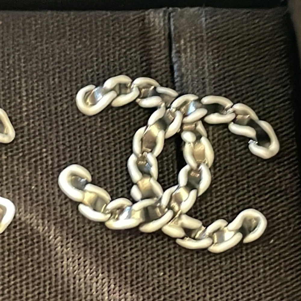 Chanel 22p ruthenium white earrings classic cc logo pierced